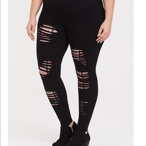 LEGGING SHREDDED PLAID INSERT SHREDDED BLACK